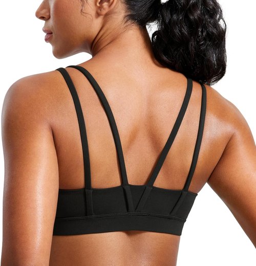 CRZ YOGA V Neck Sports Bra for Women - Soft Butterluxe Fabric, Wireless Comfort, Double Spaghetti Straps