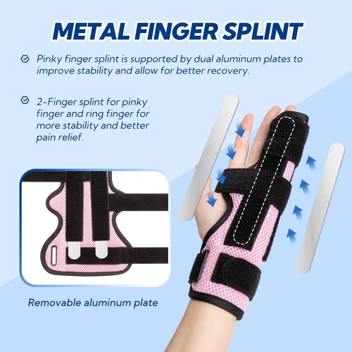 YiYame Pinky Finger Splint, Trigger Finger Splint Pinky Right & Left Hand, Ulnar Gutter Splint, Metacarpal Finger Splint Hand Brace for Boxer Finger, Dupuytren's Contracture, Arthritis, Pink, M