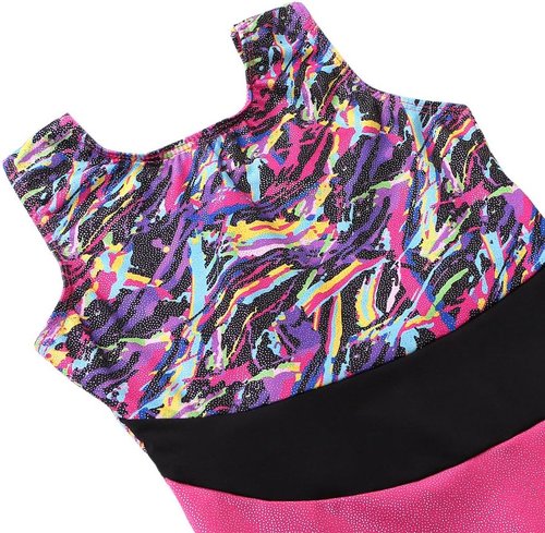 HOZIY Gymnastics Leotards for Girls - Snowflake Ribbon Design in Blue, Purple & Hot Pink Sparkle