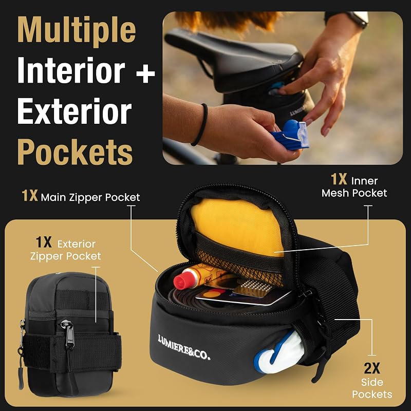 Secure Hook & Loop Saddle Bag 0.5L Medium Black - Bicycle Bike Accessory