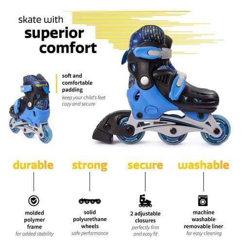 New-Bounce Adjustable Inline Skates for Boys and Girls - for Kids, Teens, and Young Adults Outdoor Roller Skates for Boys Ages 8-12 for Beginners & Advanced | Blue