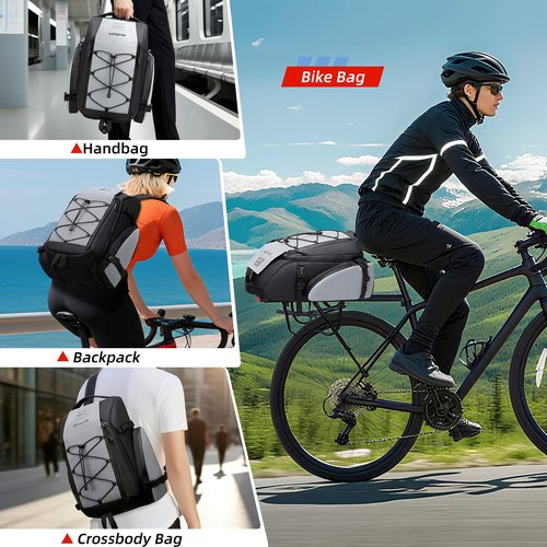 19L Reflective Bike Rack Bag Water Resistant Cycling Pannier Saddle Shoulder Bag with Rain Cover 4-in-1 Versatile Bag Accessories for Travel Commuting Shopping Outdoor Cycling Night-Riding Fitness