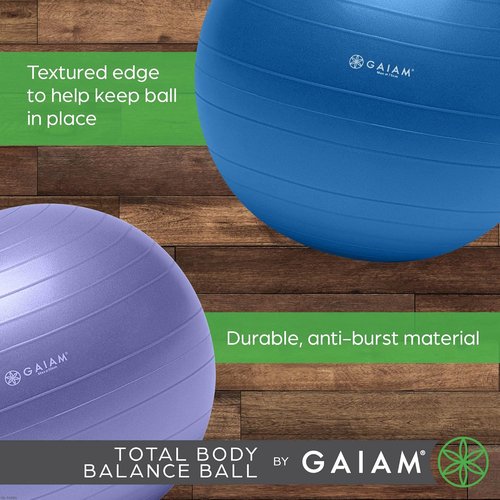 Gaiam Anti-Burst Exercise Ball - Textured Grip for Core Strength & Yoga | Includes Air Pump