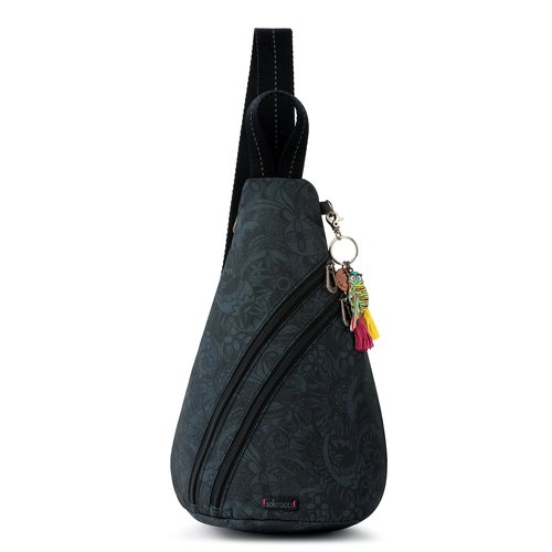 Sakroots On The Go Sling Bag for Women in Eco-Twill, Large Convertible Crossbody Backpack With Main Zipper Closer, Made From Recycled Materials - Black Tonal Spirit Desert