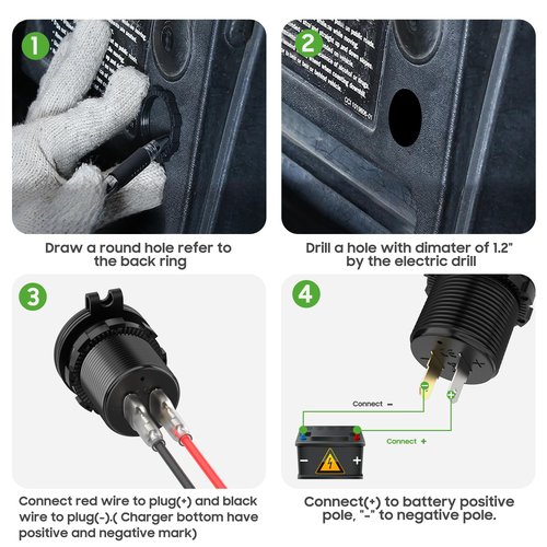 10L0L Golf Cart Quick Charge 3.0 Dual USB Outlet Fast Charger Socket for Yamaha Club Car EZGO Car Boat Marine RV ATV Truck, Metal Shell Safe Charging Socket with LED Digital Voltage Meter (12-48V)