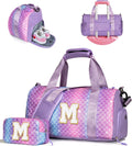 Skiennix Girl Gym Bag - Personalized Weekender Tote with Shoe Compartment & Makeup Pouch | Ideal Gift for Ages 3-10 (Letter M)