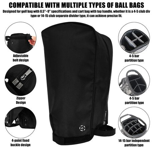 Portable Golf Bag Rain Cover, Foldable 1680D Oxford Cloth Waterproof Golf Bag Protector Hood for Men Women Golfer Beginner for Stand Bags & Carry Cart(Black)