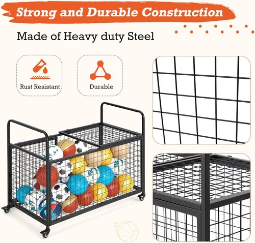 AECOJOY Ball Cart - Rolling Basketball Storage Bin with Wheels for Indoor & Outdoor Use | Sports Equipment Organizer