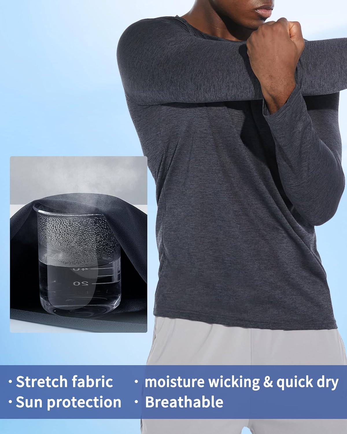 Skiennix 3-Pack Long Sleeve Workout Shirts for Men - Moisture-Wicking & Lightweight Design