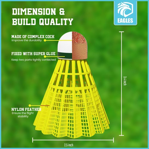EAGLES 24 Pack Nylon Badminton Birdies - Bedminton Shuttlecocks for Baseball/Softball Batting Training - Birdie Ball for Indoor and Outdoor Matches ~ Highly Stable & Durable Shuttle Balls