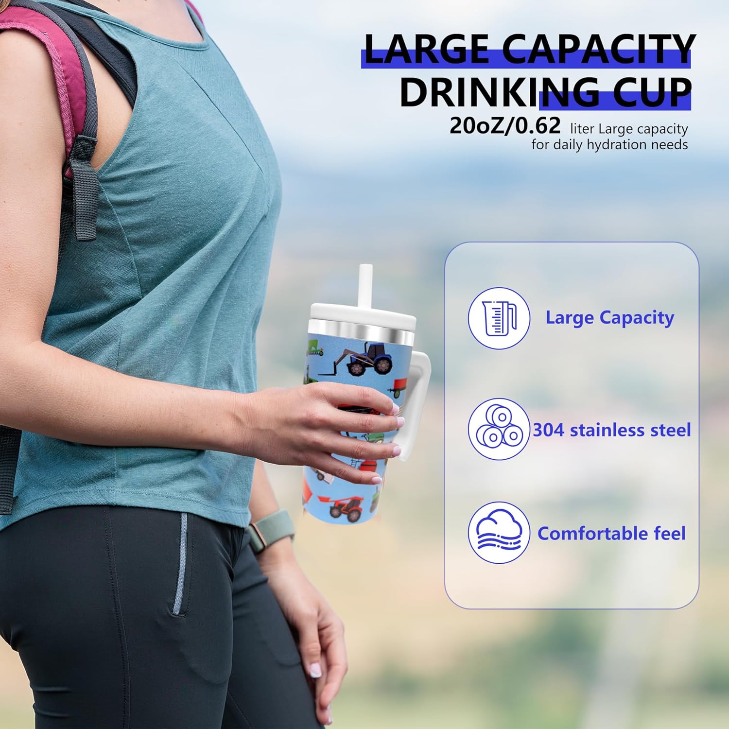 Skiennix 20-Oz Insulated Water Bottle - BPA-Free Double-Wall Stainless Steel Tumbler | Blue Farm Vehicle