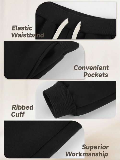 Aocku Warm Sherpa Boys Girls Sweatpants, Fleece Lined Winter Jogger Pants with Pockets Drawstring for Unisex Kids Black L