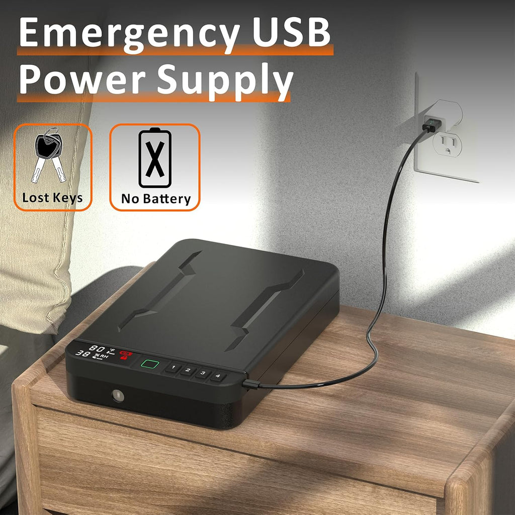 Z ZLJUAN Portable Biometric Gun Safe - LCD Display, Fingerprint & Keypad Lock | Black, Ideal for Travel & Home