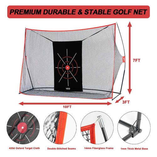 10x7ft Golf Practice Net for Backyard Driving, All-in-1 Outdoor Indoor Hitting Net, Mat, 7 Tees, 6 Balls for Training, Golf Gifts for Men Dad Him Golfer