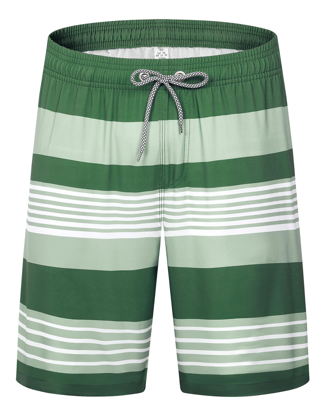 ELETOP Men's Swim Trunks Quick Dry Bathing Suit Swimming Board Shorts Mesh Lining Beach Swimwear Stripe Green White XL