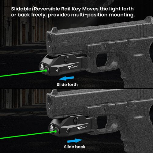 VOTATU G2L-G Pistol Light Laser Combo, 1000 Lumens Strobe Function Flashlihgt and Green Laser Sight, Adjustable Rail Keys Compatible with GL and Picatinny Rail, Low Profile Rechargeable Weapon Light