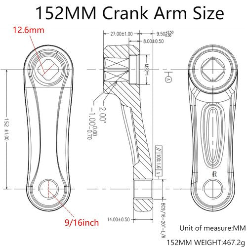 Alps2Ocean Bike Crank Arms,89MM/102MM/114MM/127MM/140MM/152MM/160MM/165MM/170MM/175MM Available in Diamond Hole Bike Crank Arm for Ebike