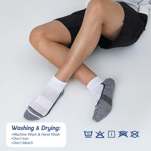 FYTUTESE Ankle Socks for Men with Cushion 5 Pack Men's Athletic Cushioned Running Cotton Sports Quarter Socks White Size 13-15