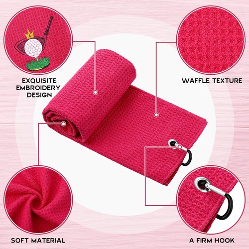 Moukeren 3 Pieces Funny Golf Towels Golfer Gifts for Adults Embroidered Golf Funny Accessories Stuff with Clip for Adults Golfer Fan Bags Powder Room(Light Pink, Rose Red, Sky Blue,Women Style)