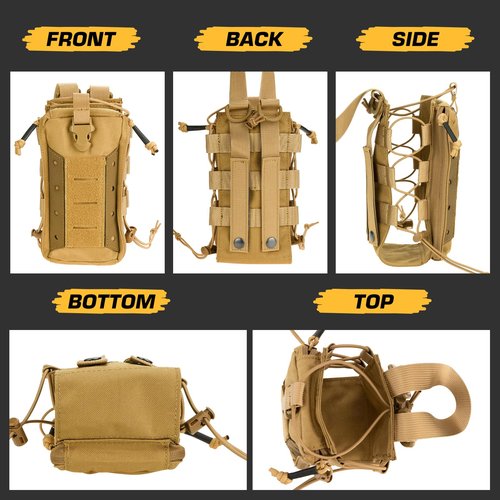 Molle Water Bottle Holder, Water Bottle Pouch Attachment for Backpack, Adjustable Multi-Purpose Tactical Bag for 16 24 32 40 64 oz Adapted to Vest Belt Brown