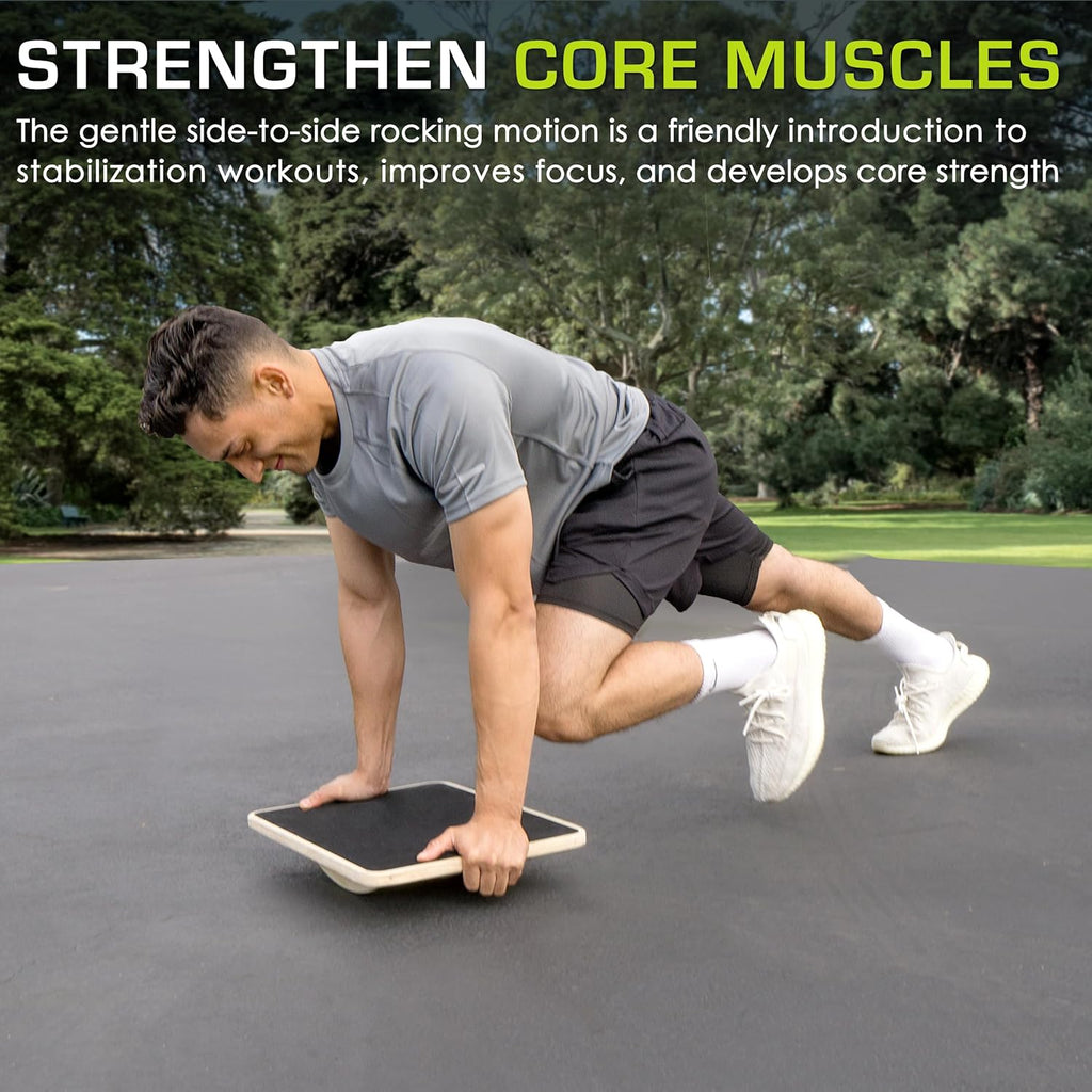 ProsourceFit Wooden Rocker Balance Board - Anti-Slip Core Trainer for Stability | 17.5in Black
