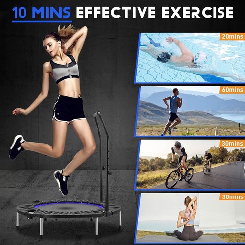 HYD-Parts Mini Trampoline for Adults & Kids - Adjustable Bar, Indoor Fitness Rebounder | Max Load 440lbs