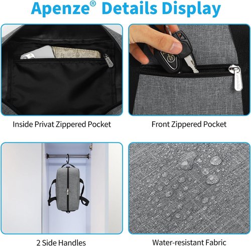 Apenze Small Gym Bag - Lightweight 14-Inch Mini Duffel for Travel & Sports | Light Grey
