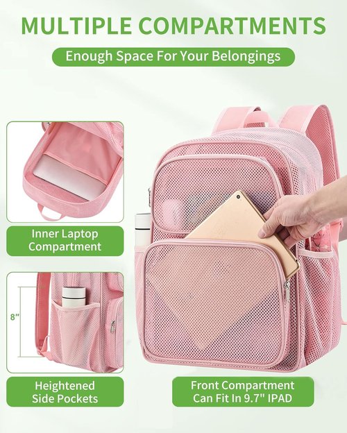 MAY TREE Heavy-Duty Mesh Backpack - Large Capacity Travel Bag for Beach & Hiking with Padded Straps
