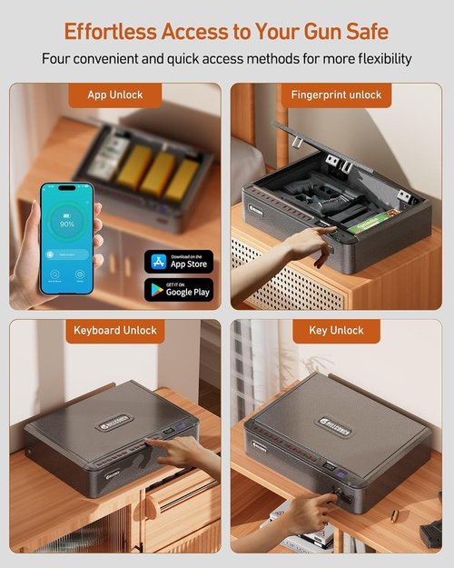 BILLCONCH Biometric Gun Safe - Quick Access Pistol Safe with LCD & Voice Guide for Home or Car