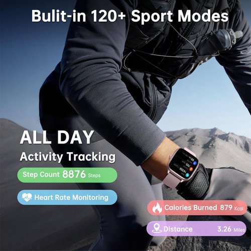 JYUAJOI Health Fitness Tracker (Answer/Make Calls), Smart Watch with 24/7 Heart Rate Monitor, Activity Tracker with Blood Pressure, Blood Oxygen, 120+ Sport Modes Sleep Tracker for Women Men (Pink)