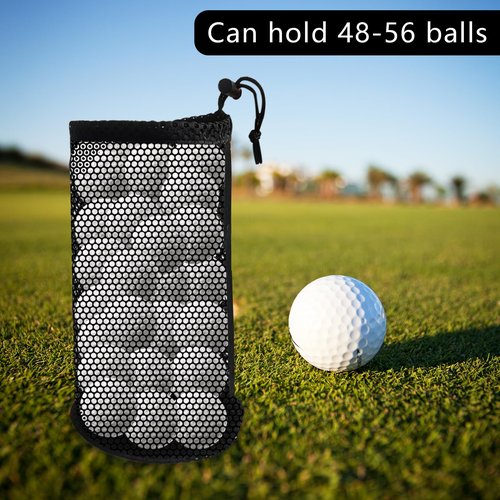 Klmnop 2Pcs Golf Ball Bag, Nylon Mesh Pouch Holds 48-56 Balls, Tee Pouch with Drawstring Storage Bag (Black)