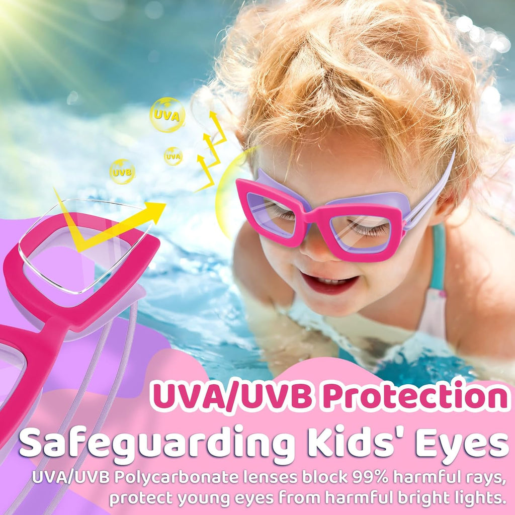 Vvinca Kids Swim Goggles - 2 Pack Anti-Fog UV Protection | Comfortable Bungee Strap for Ages 3-10