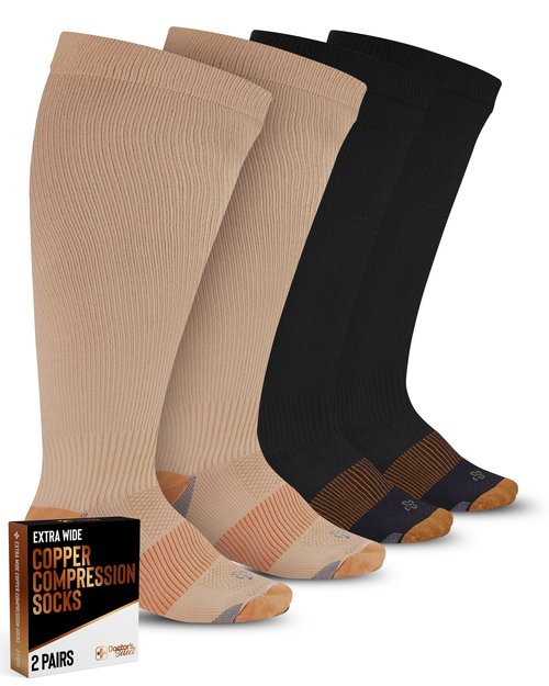 Doctor's Select Copper Plus Size Compression Socks Wide Calf - 2 Pairs | 20-30mmHg Extra Wide Calf Compression Sock Women |Traveling & Running | Tan /cppr-3XL