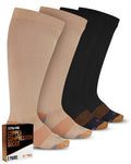 Doctor's Select Copper Plus Size Compression Socks Wide Calf - 2 Pairs | 20-30mmHg Extra Wide Calf Compression Sock Women |Traveling & Running | Tan /cppr-3XL