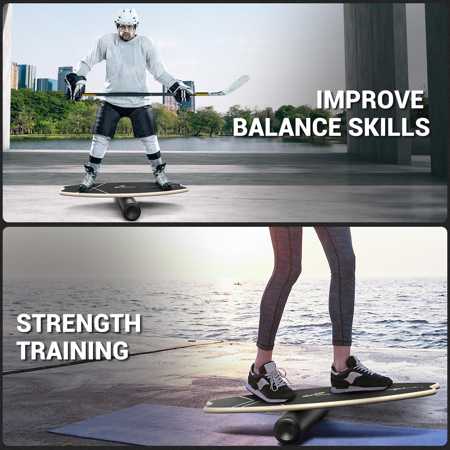 Sportneer Balance Board - 7-Mode Wobble Trainer with Adjustable Stoppers | Enhance Balance & Stability