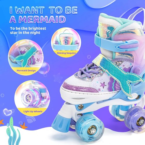 NEMONE Light-Up Roller Skates for Girls | Adjustable 4 Size | Purple Blue Butterfly Design