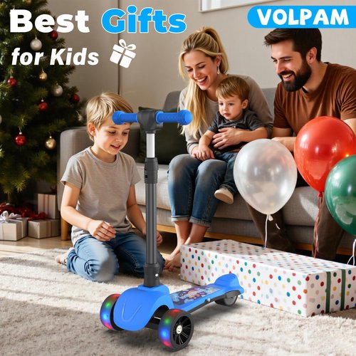 VOLPAM C001 Electric Scooter for Kids, 80W Motor, Max Safe Speed 5MPH, 3 Adjustable Height, Lean-to-Steer, 3.5" Lighted Up Wheel, Foldable Scooter for Boys & Girls