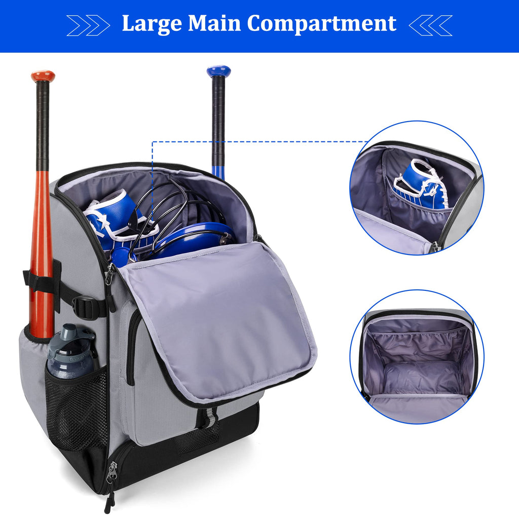 GOBUROS Baseball Backpack Holds Up to 4 Bats, Softball Bat Bag with Separate Shoe Space and Multiple Pockets for Essentials
