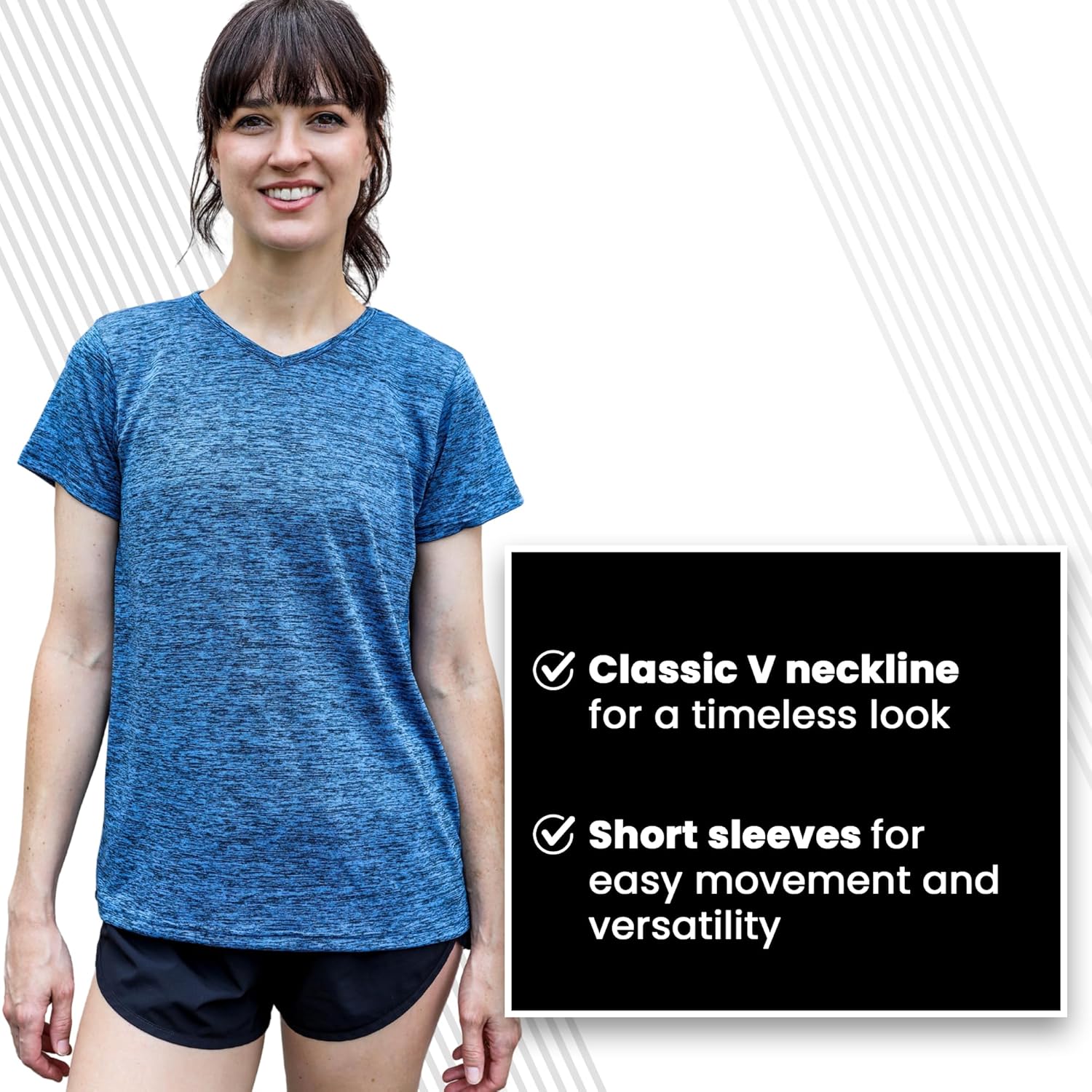Skiennix Women's Dry-Fit V-Neck T-Shirts - 5 Pack Activewear for Running & Yoga