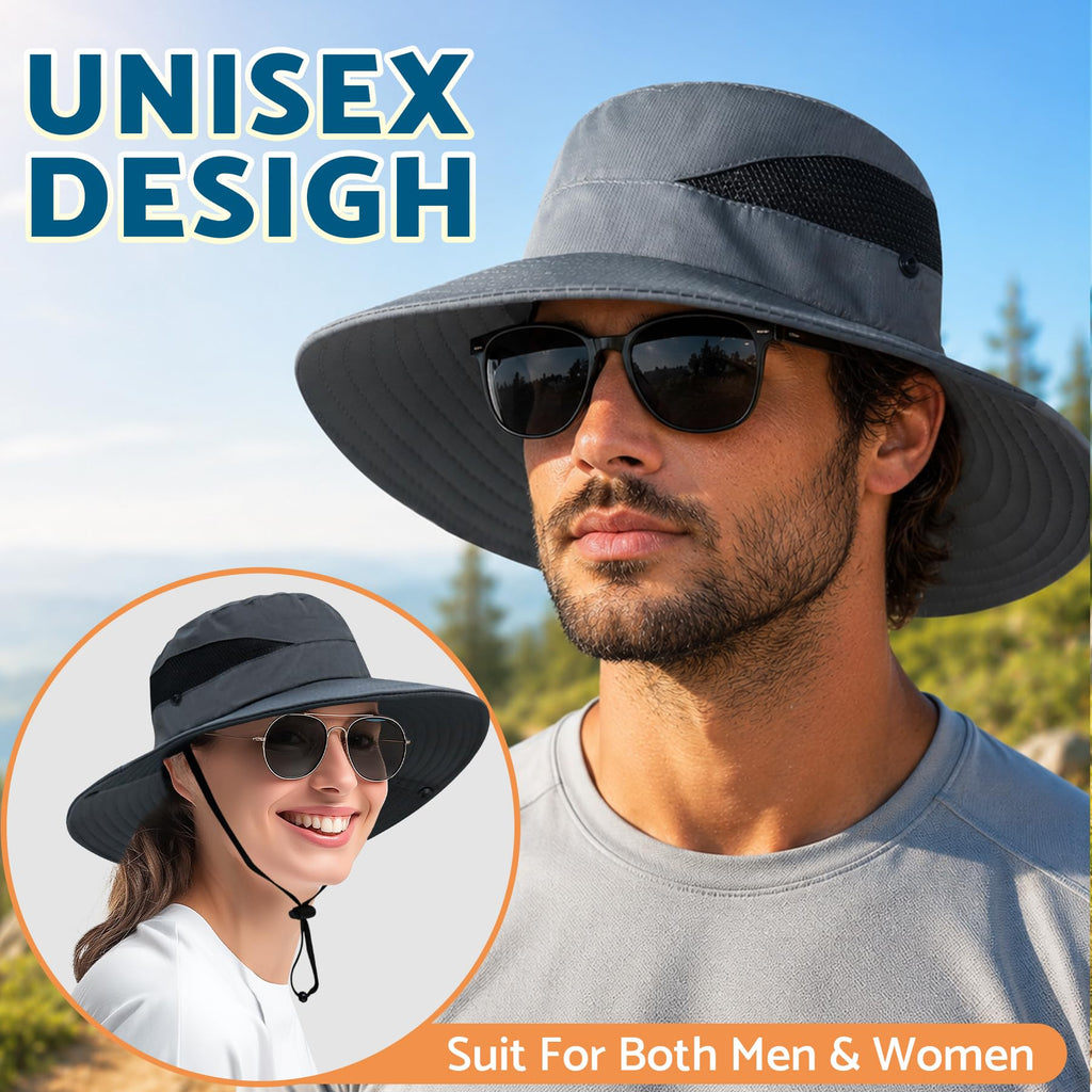 PFFY Sun Hats for Men Women Wide Brim Bucket Hat UPF 50+ Outdoor Beach Hiking Fishing Hat Darkgrey