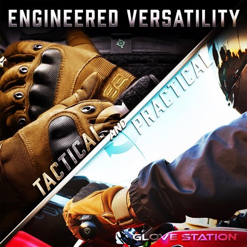 Glove Station Touchscreen Utility Gloves for Men - Hard Knuckle Protection for Motorcycle & Outdoor Work | Tan, Medium
