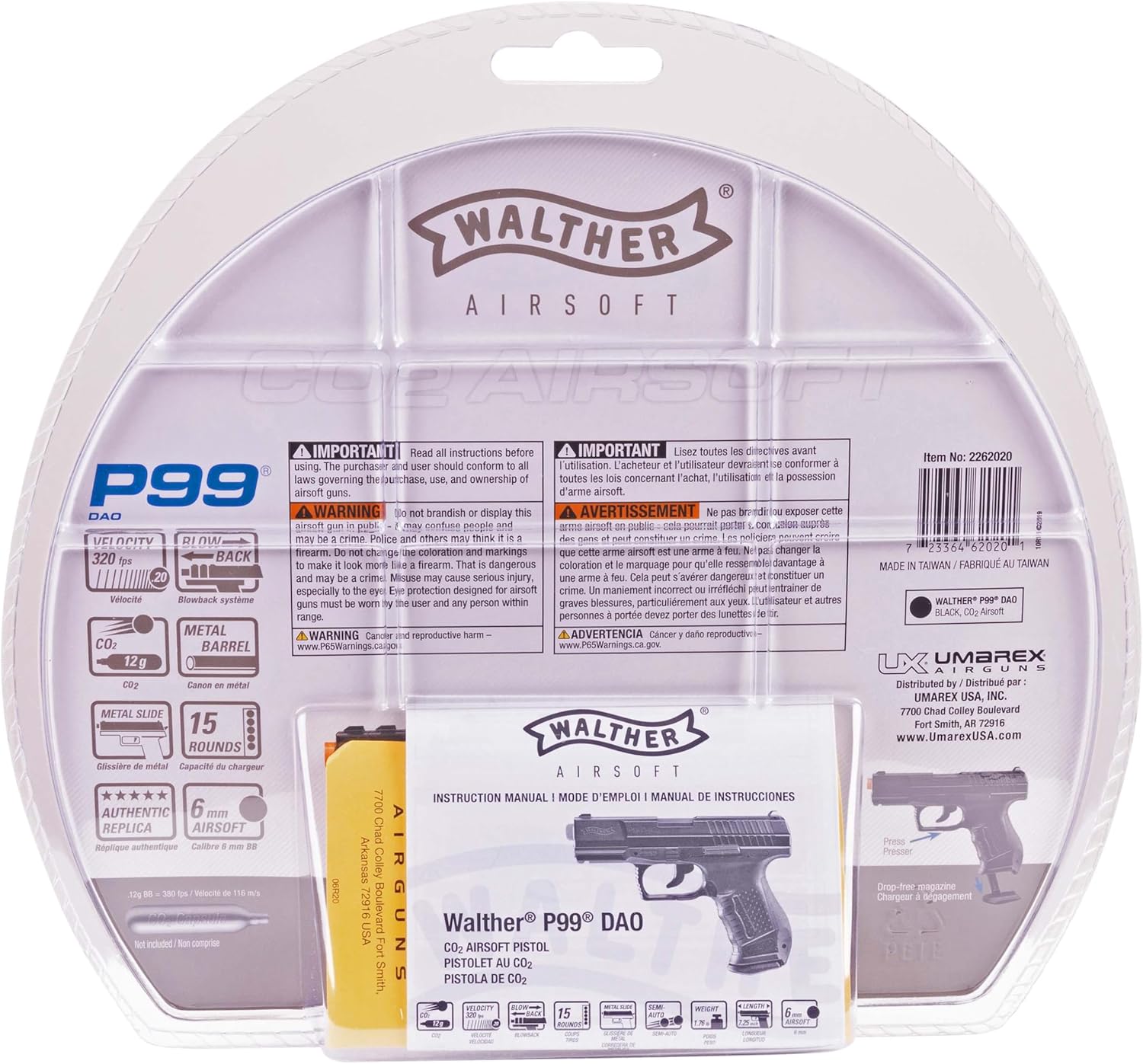 Umarex Walther P99 Airsoft Gun - CO2 Powered Blowback 6mm BB Pistol for Realistic Shooting Experience