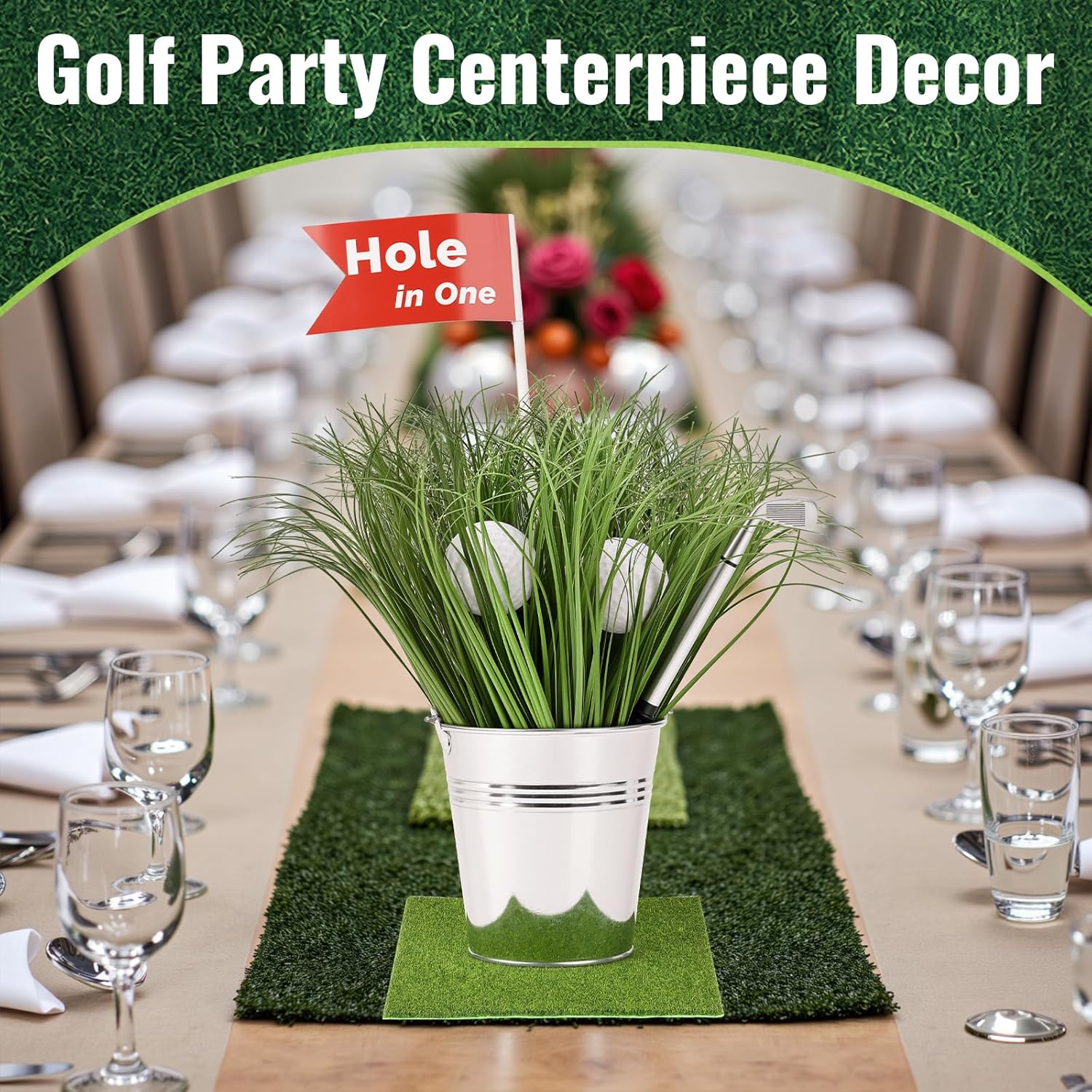 Skiennix Golf Party Decorations Kit - 6 Reusable Centerpieces with Iron Buckets, Mini Balls & Flags