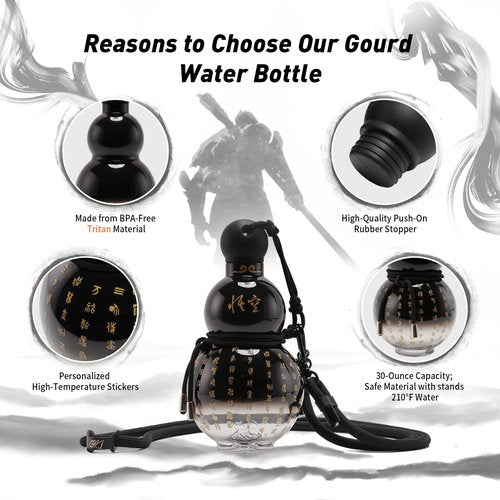 Kearnybo Gourd Water Bottle Tritan BPA-Free 210°F Heat Resistant - Leak-Proof Push-On Rubber Stopper, Stylish Gradient Colors with 2 Versatile Straps for Hanging - Durable (White)