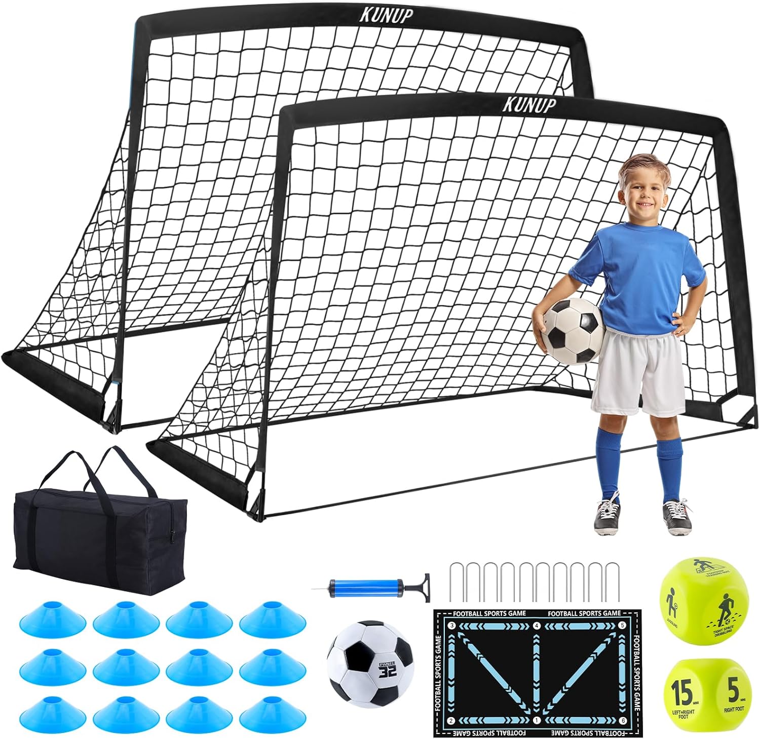 Skiennix Kids Soccer Goals - Portable Foldable Practice Nets with Training Equipment Set for Backyard Fun