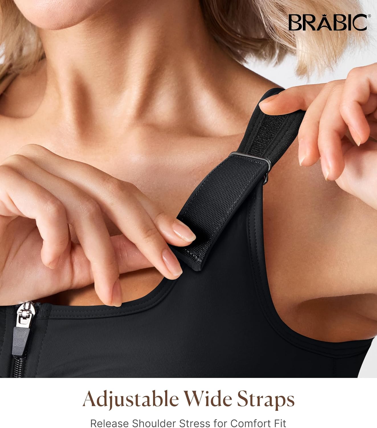 BRABIC Zip Front Closure Bra - Post-Surgery Compression Support | Full Coverage, Adjustable Straps