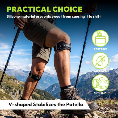 HANDBODE Patellar Tendon Support Strap - Adjustable Silicone Knee Brace for Pain Relief | 2 Pack