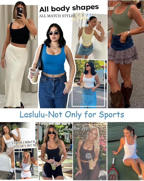 LASLULU Women's Long Line Sports Bra - Padded Workout Yoga Top | Comfortable Athletic Camisole