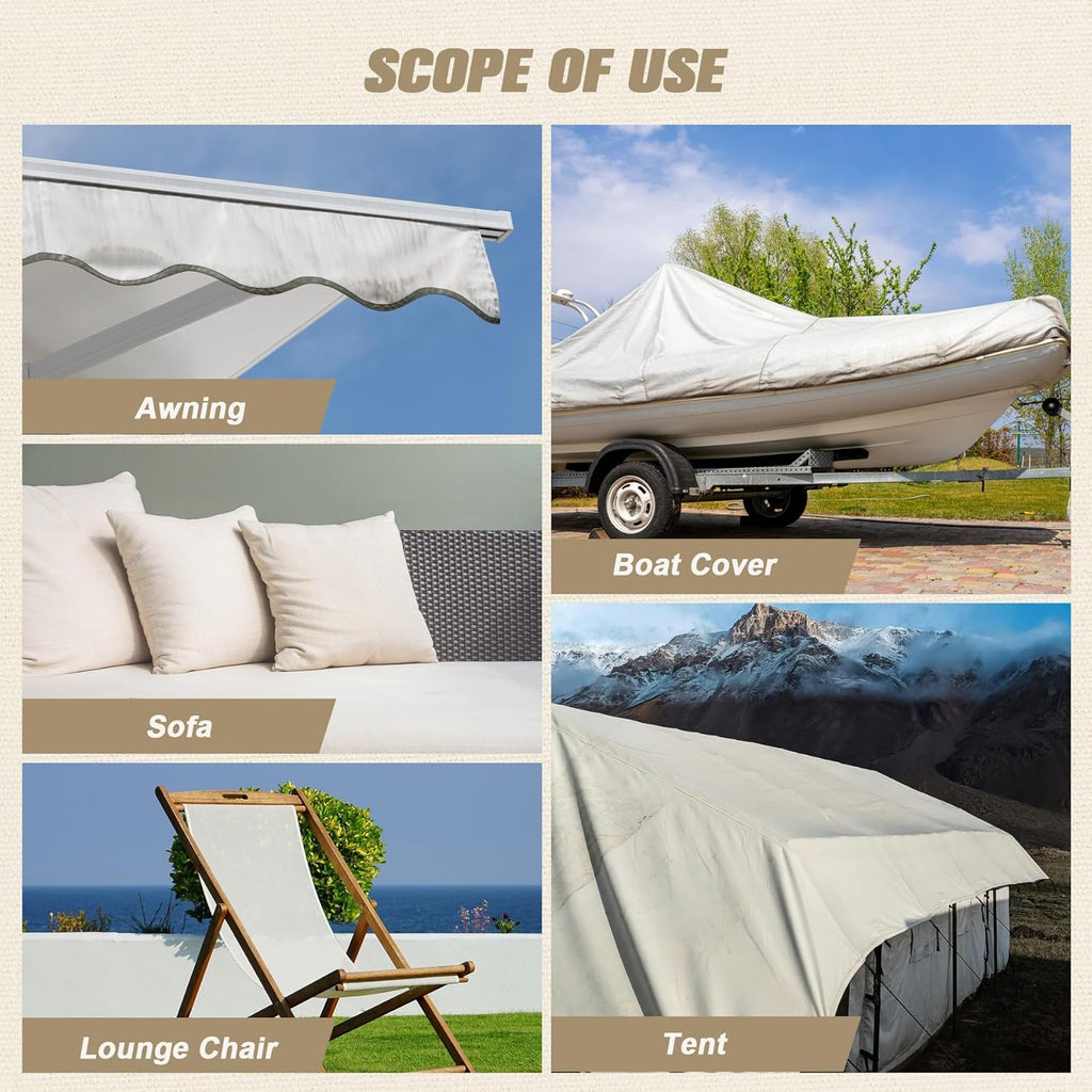 OAZ Canvas Repair Patches - Self-Adhesive Waterproof Fabric Patch Kit for Outdoor Gear | 16 x 79 Inch (Ivory White)