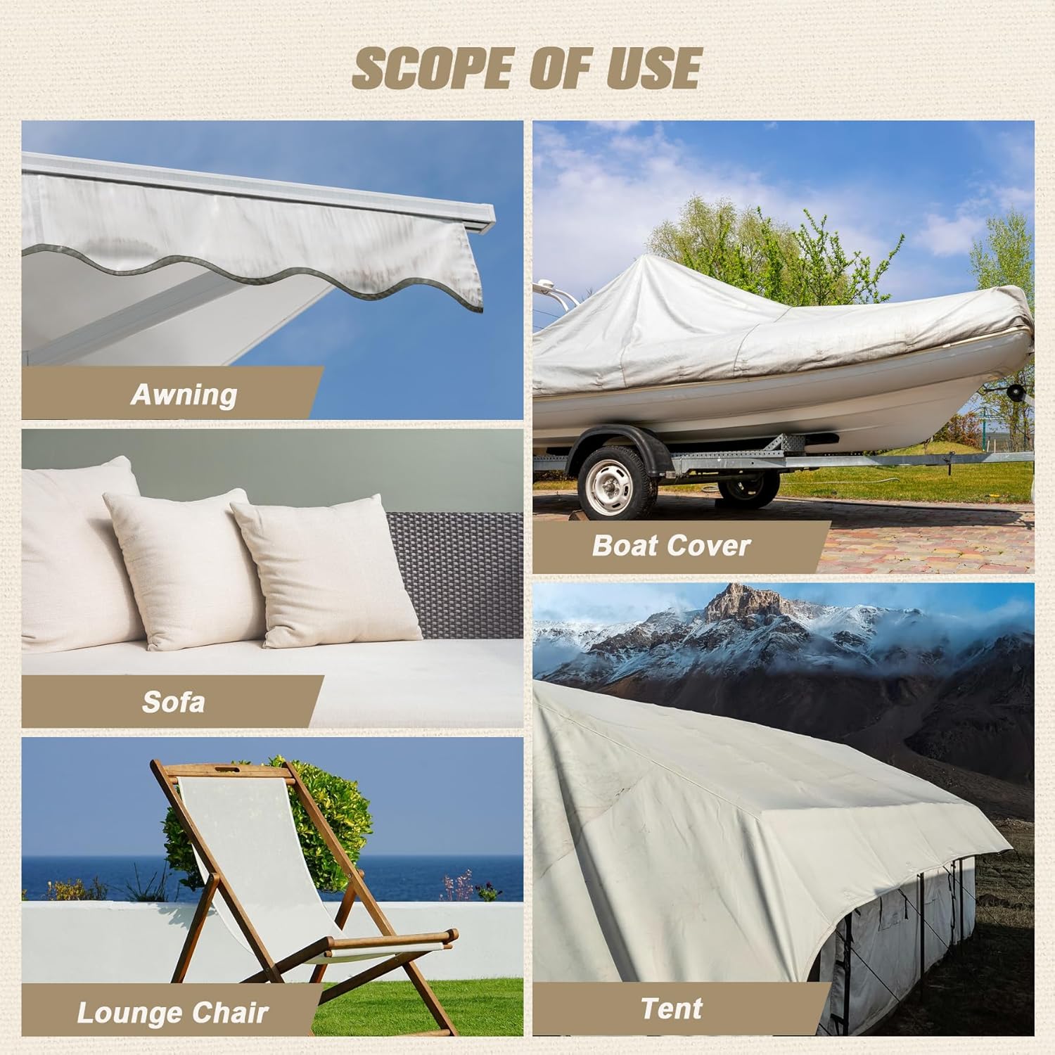 OAZ Canvas Repair Patches - Self-Adhesive Waterproof Fabric Patch Kit for Outdoor Gear | 16 x 79 Inch (White)